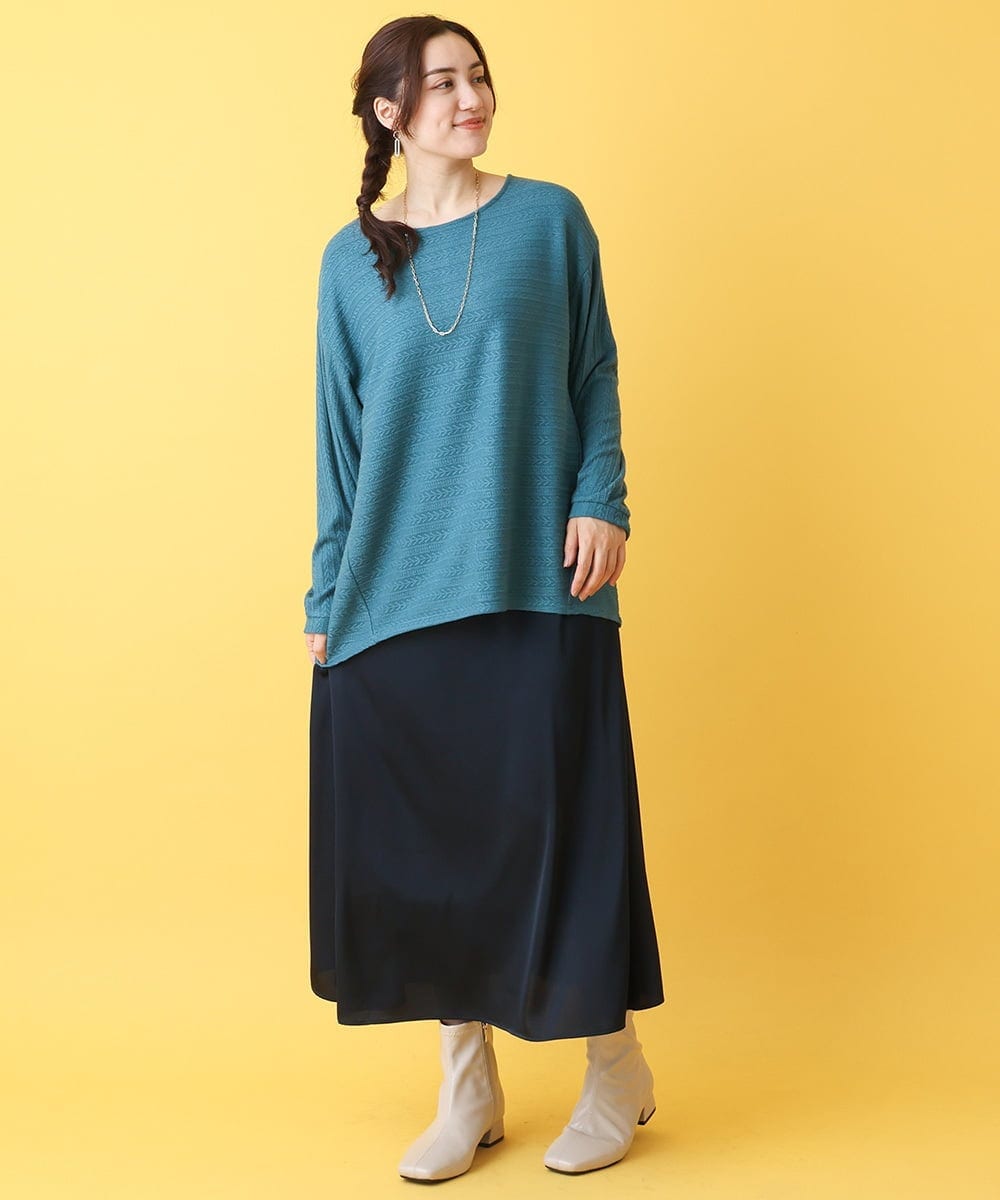OLKBV38089 eur3(エウルキューブ) 【大きいサイズ】ケーブルジャージーカットソー グリーン(35)