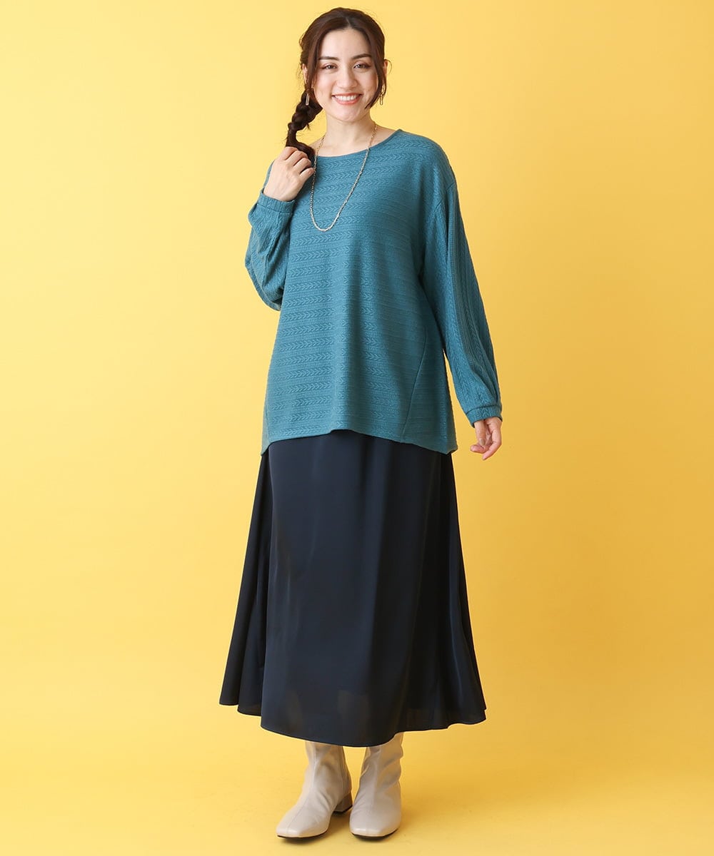 OLKBV38089 eur3(エウルキューブ) 【大きいサイズ】ケーブルジャージーカットソー グリーン(35)