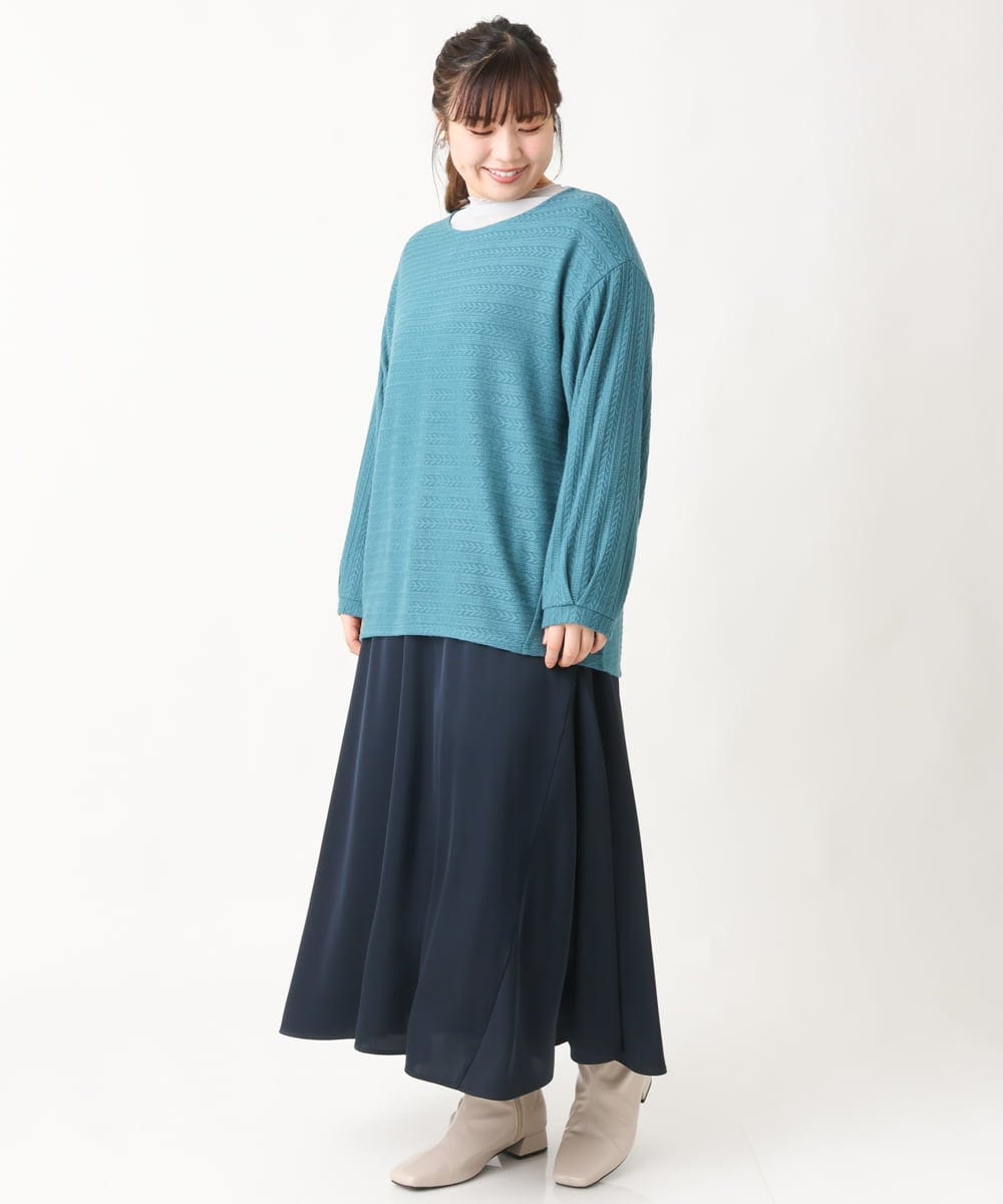 OLKBV38089 eur3(エウルキューブ) 【大きいサイズ】ケーブルジャージーカットソー グリーン(35)