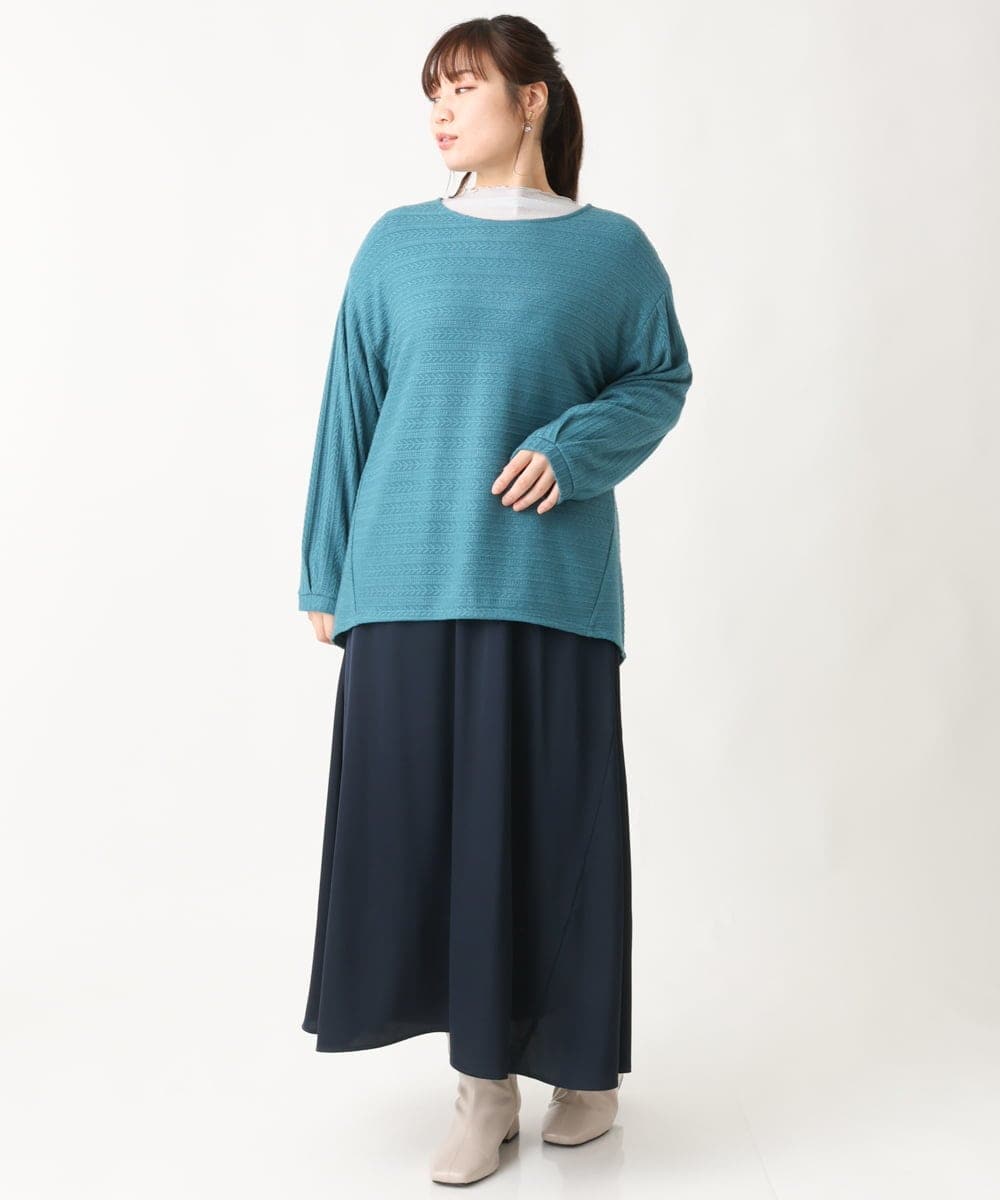 OLKBV38089 eur3(エウルキューブ) 【大きいサイズ】ケーブルジャージーカットソー グリーン(35)
