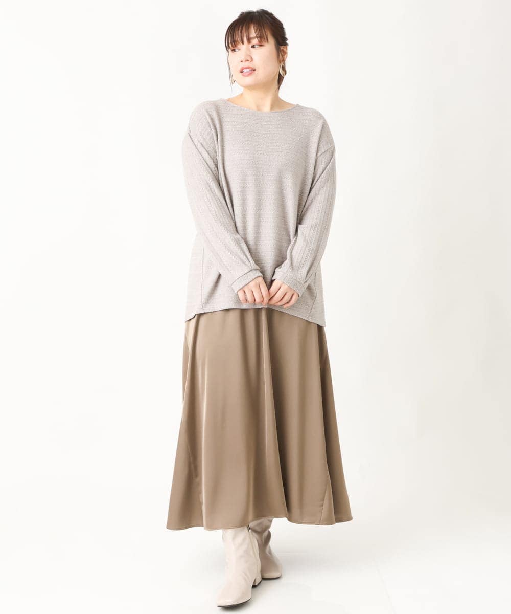 OLKBV38089 eur3(エウルキューブ) 【大きいサイズ】ケーブルジャージーカットソー モカ(84)