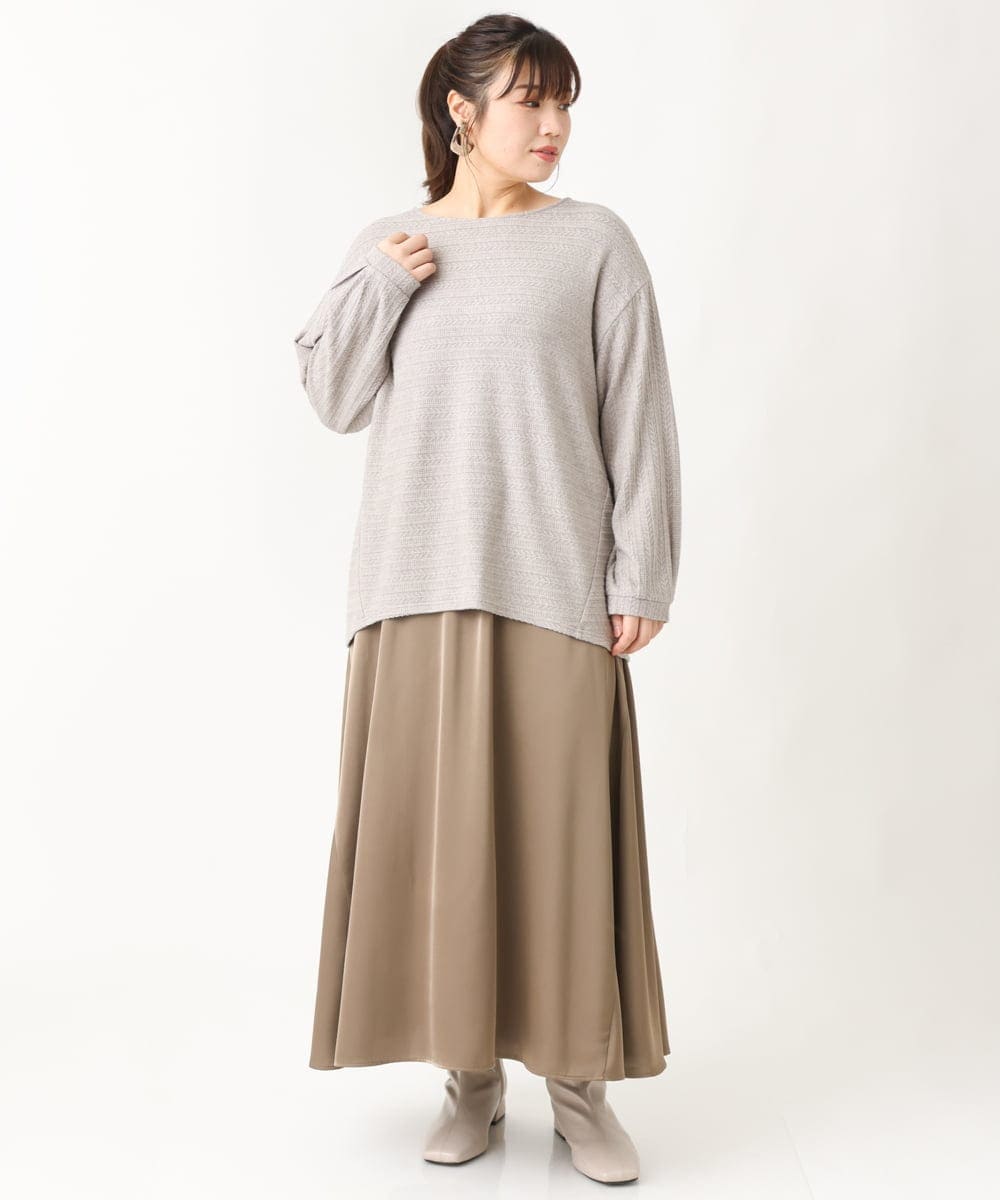 OLKBV38089 eur3(エウルキューブ) 【大きいサイズ】ケーブルジャージーカットソー モカ(84)