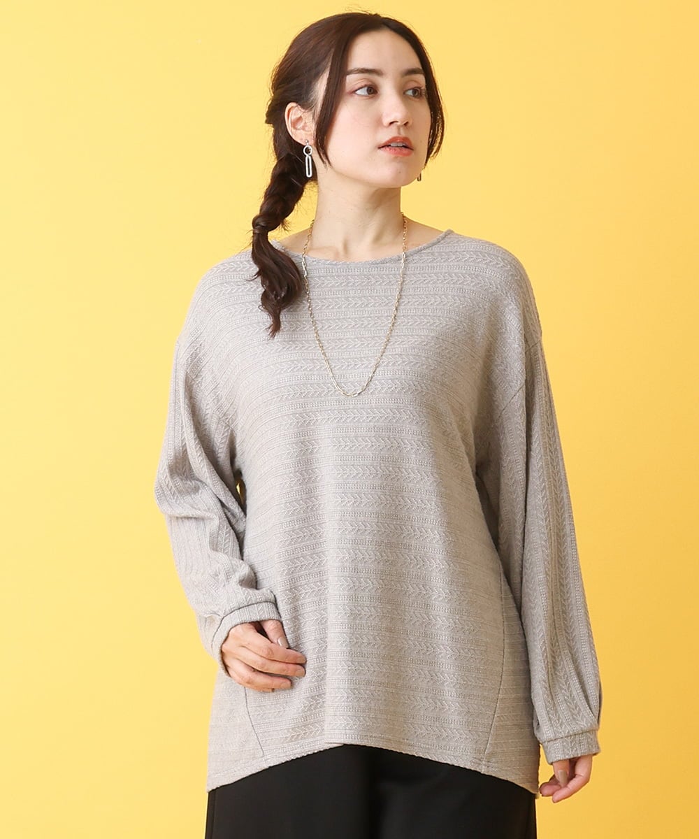 OLKBV38089 eur3(エウルキューブ) 【大きいサイズ】ケーブルジャージーカットソー モカ(84)
