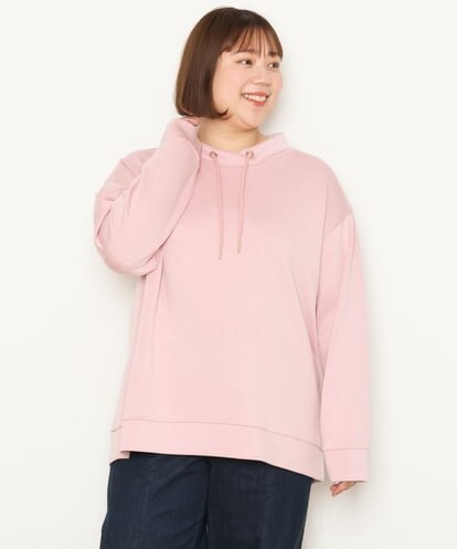 OLKCS13070 eur3 【大きいサイズ】フーディー風もちもちダンボールカットソー
