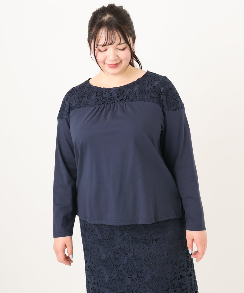 OLKDA03089 eur3(エウルキューブ) 【大きいサイズ】レースコンビカットソー ネイビー(57)