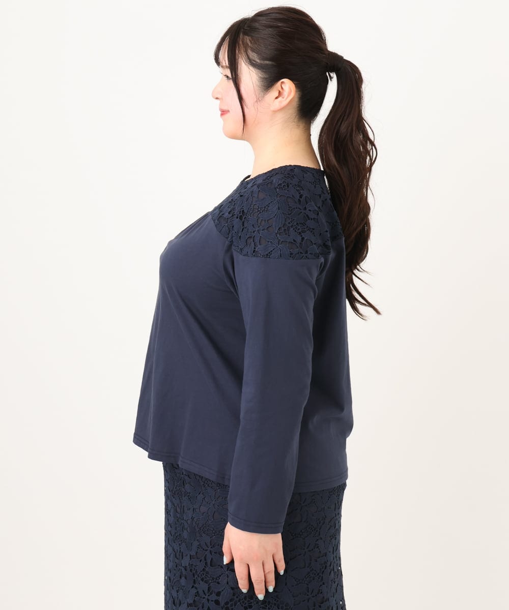 OLKDA03089 eur3(エウルキューブ) 【大きいサイズ】レースコンビカットソー ネイビー(57)