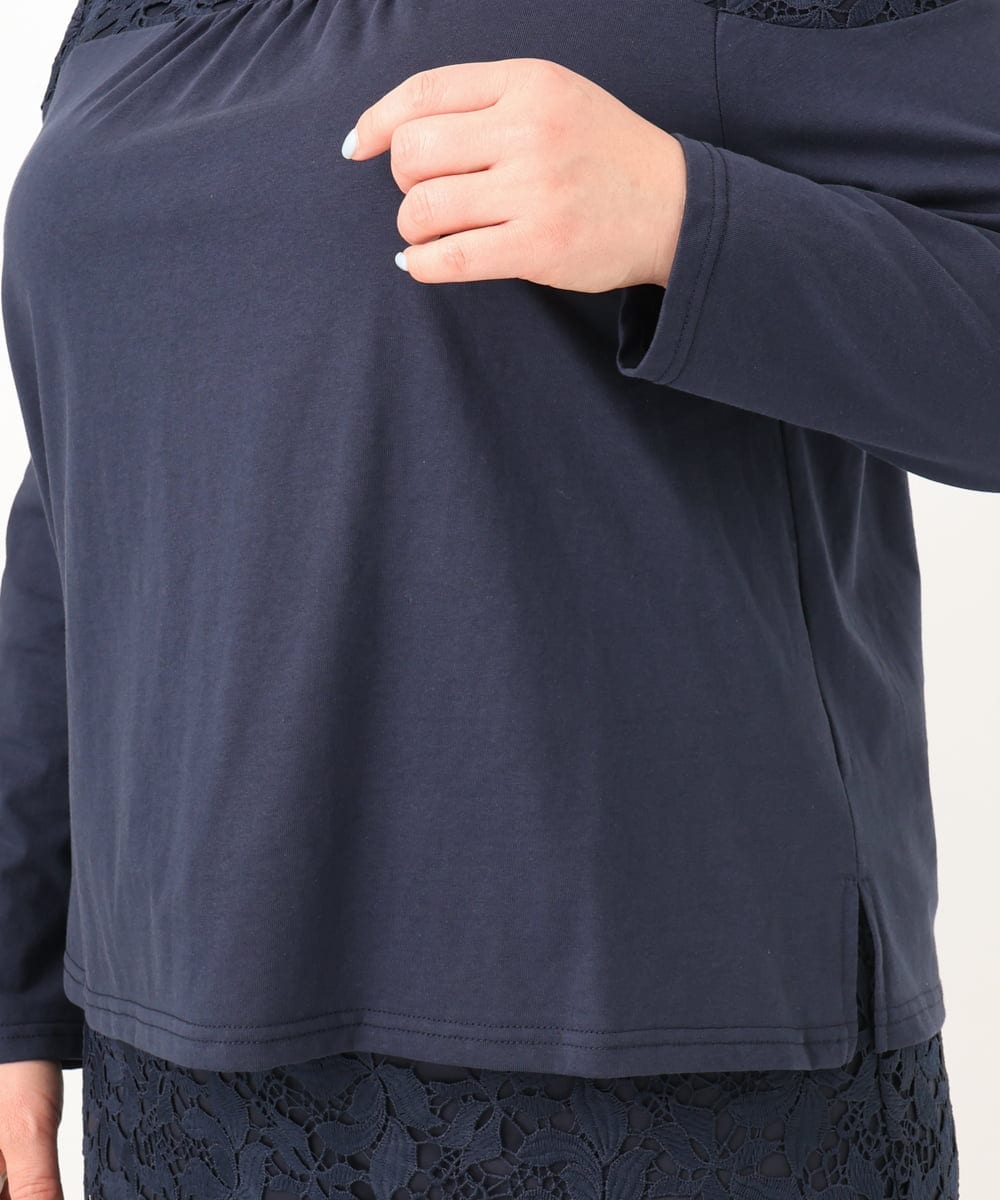 OLKDA03089 eur3(エウルキューブ) 【大きいサイズ】レースコンビカットソー ネイビー(57)
