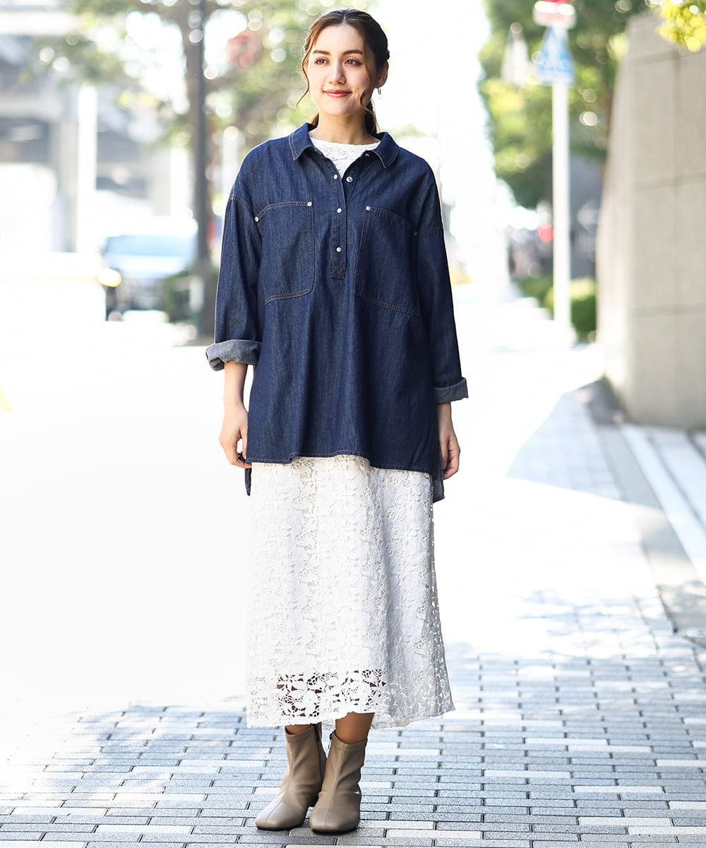 OLKDA03089 eur3(エウルキューブ) 【大きいサイズ】レースコンビカットソー ホワイト(90)