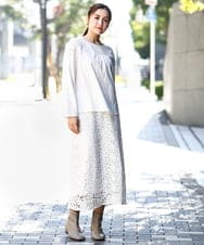 OLKDA03089 eur3(エウルキューブ) 【大きいサイズ】レースコンビカットソー ホワイト(90)