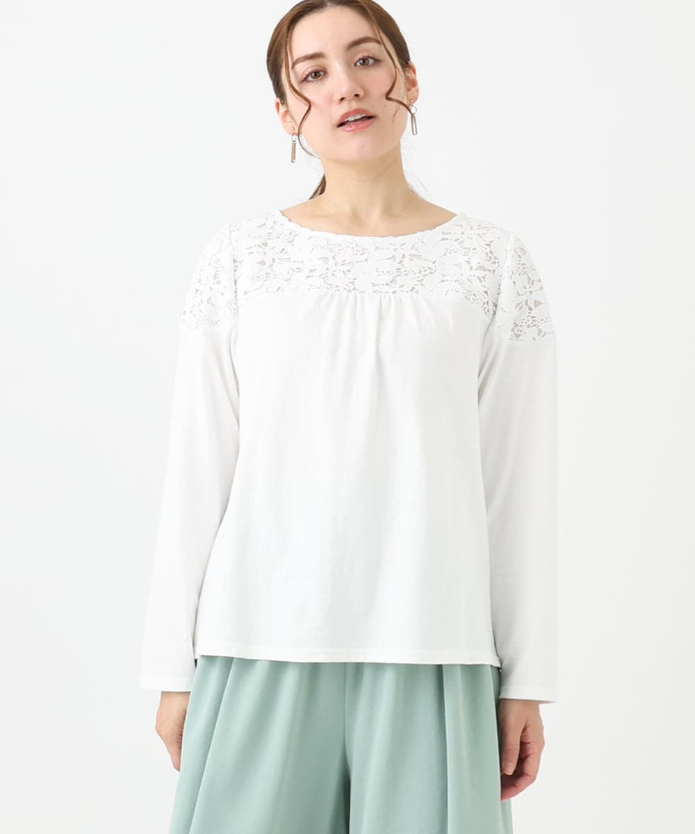 OLKDA03089 eur3(エウルキューブ) 【大きいサイズ】レースコンビカットソー ホワイト(90)