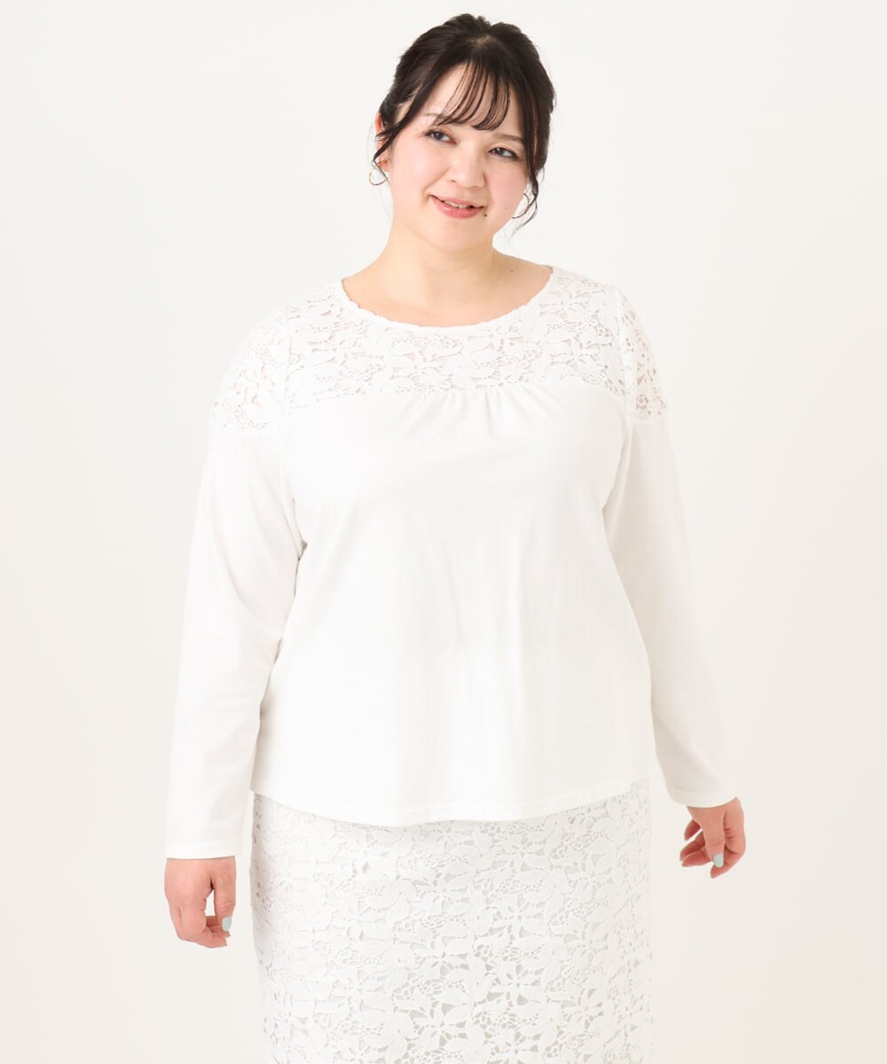 OLKDA03089 eur3(エウルキューブ) 【大きいサイズ】レースコンビカットソー ホワイト(90)