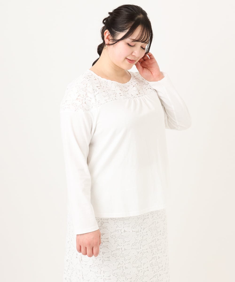 OLKDA03089 eur3(エウルキューブ) 【大きいサイズ】レースコンビカットソー ホワイト(90)