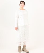 OLKDA03089 eur3(エウルキューブ) 【大きいサイズ】レースコンビカットソー ホワイト(90)