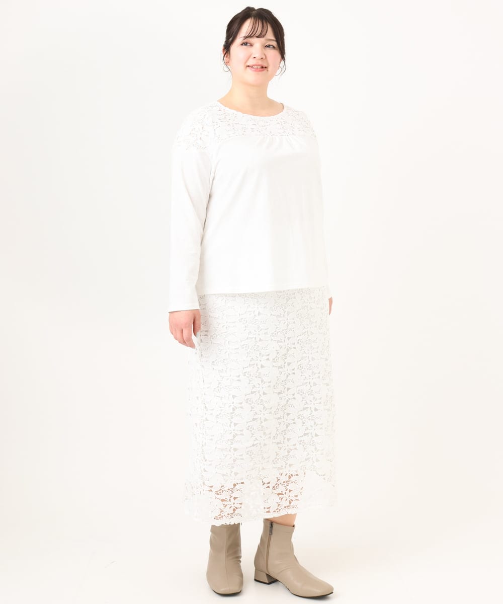 OLKDA03089 eur3(エウルキューブ) 【大きいサイズ】レースコンビカットソー ホワイト(90)