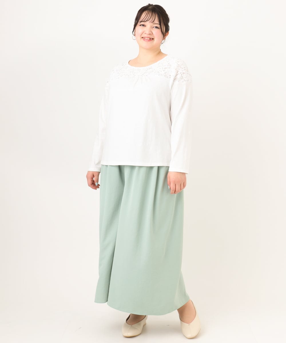 OLKDA03089 eur3(エウルキューブ) 【大きいサイズ】レースコンビカットソー ホワイト(90)