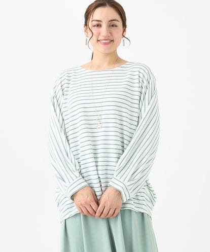 OLKDA12059  【大きいサイズ】リップルボーダーカットソー