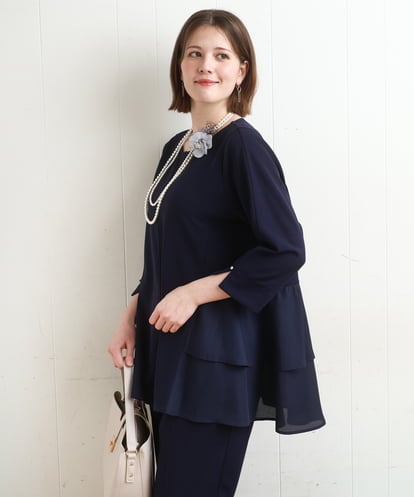 OLKDD01099  【大きいサイズ/セットアップ対応】カットジョーゼットバックティアードカットソー