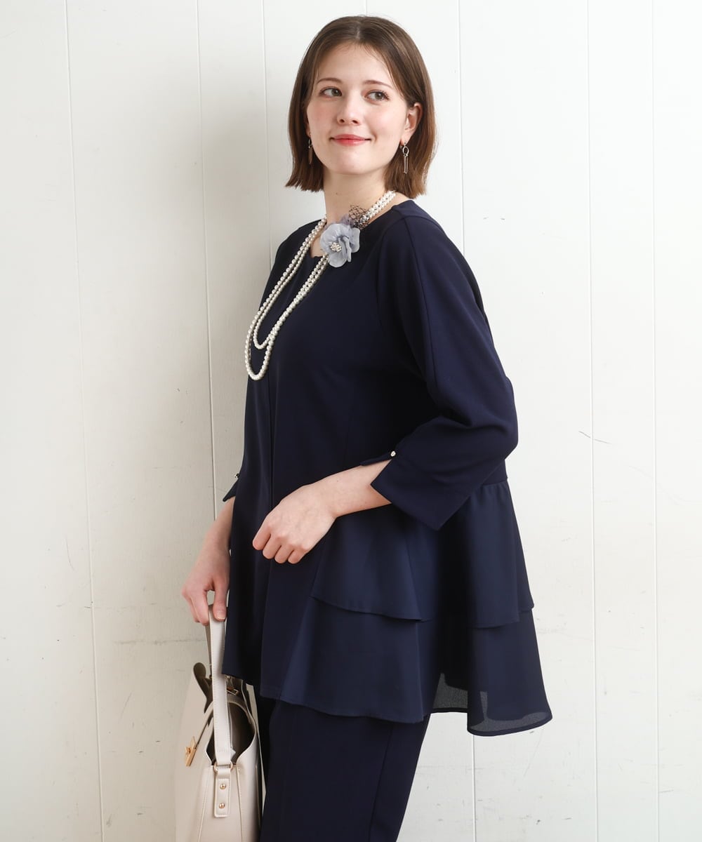 OLKDD01099 eur3(エウルキューブ) 【大きいサイズ/セットアップ対応】カットジョーゼットバックティアードカットソー ネイビー(57)