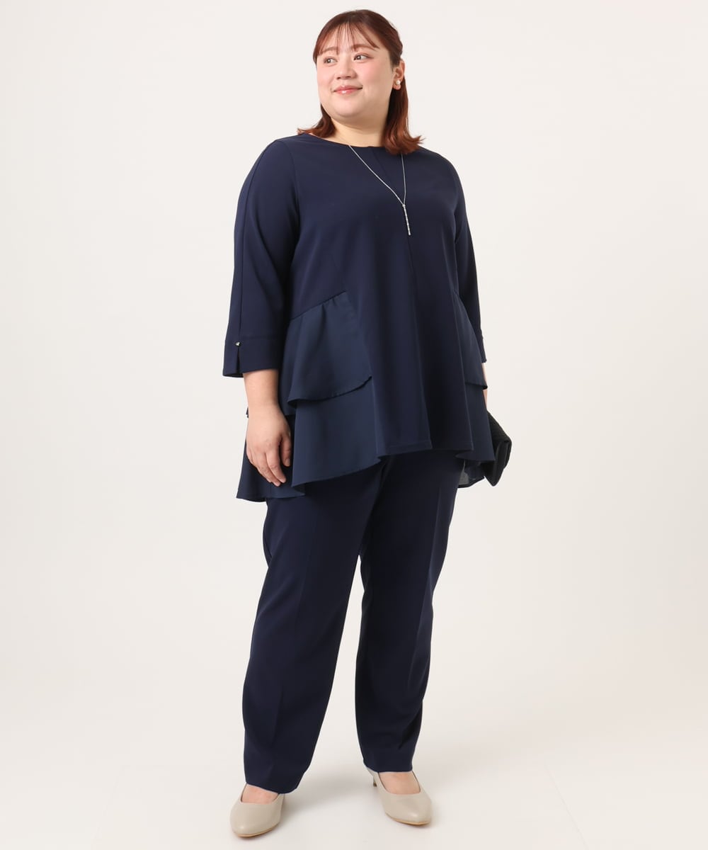 OLKDD01099 eur3(エウルキューブ) 【大きいサイズ/セットアップ対応】カットジョーゼットバックティアードカットソー ネイビー(57)