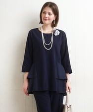 OLKDD01099 eur3(エウルキューブ) 【大きいサイズ/セットアップ対応】カットジョーゼットバックティアードカットソー ネイビー(57)