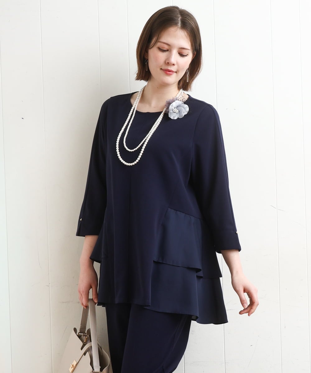 OLKDD01099 eur3(エウルキューブ) 【大きいサイズ/セットアップ対応】カットジョーゼットバックティアードカットソー ネイビー(57)