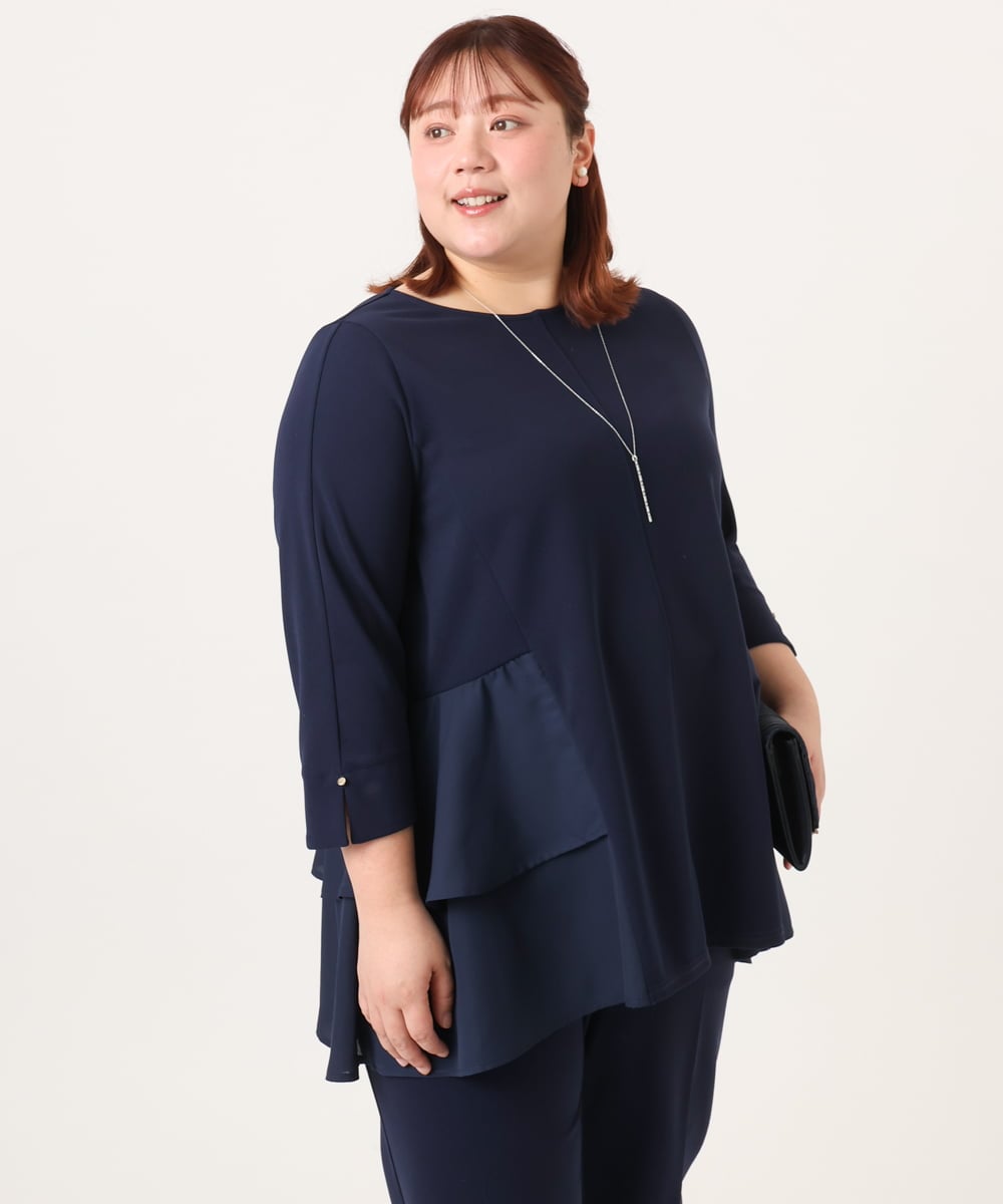 OLKDD01099 eur3(エウルキューブ) 【大きいサイズ/セットアップ対応】カットジョーゼットバックティアードカットソー ネイビー(57)