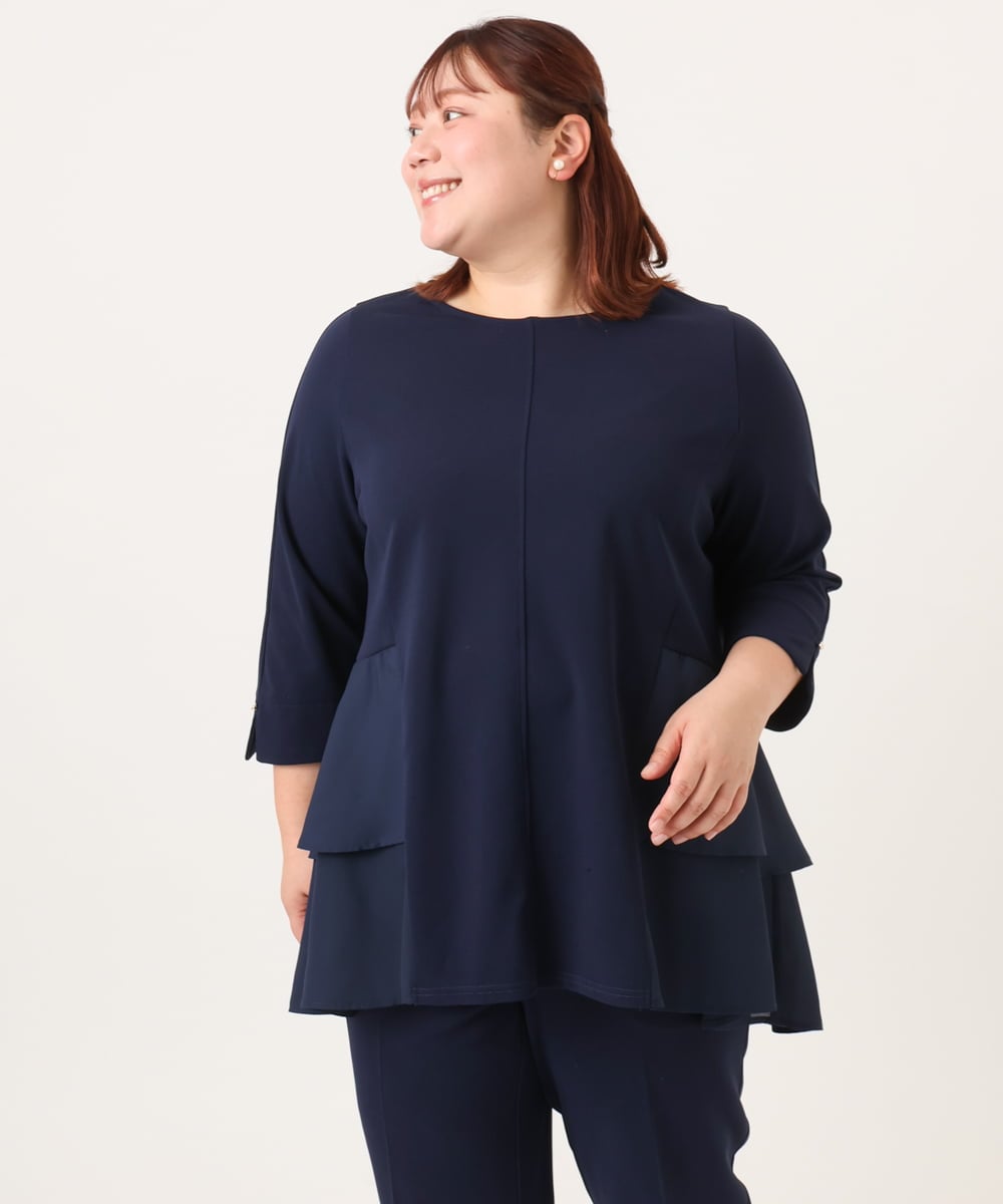 OLKDD01099 eur3(エウルキューブ) 【大きいサイズ/セットアップ対応】カットジョーゼットバックティアードカットソー ネイビー(57)