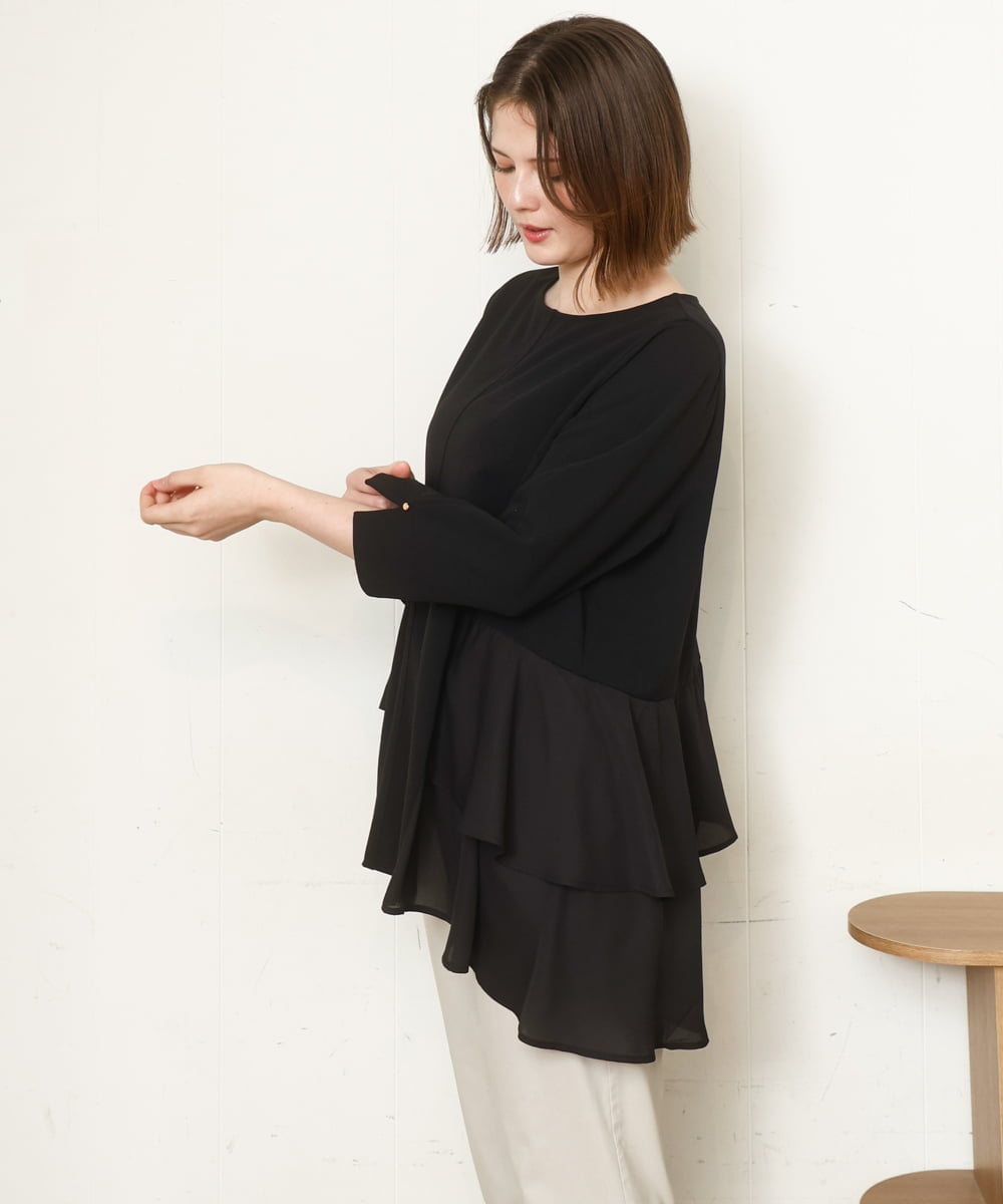 OLKDD01099 eur3(エウルキューブ) 【大きいサイズ/セットアップ対応】カットジョーゼットバックティアードカットソー ブラック(94)