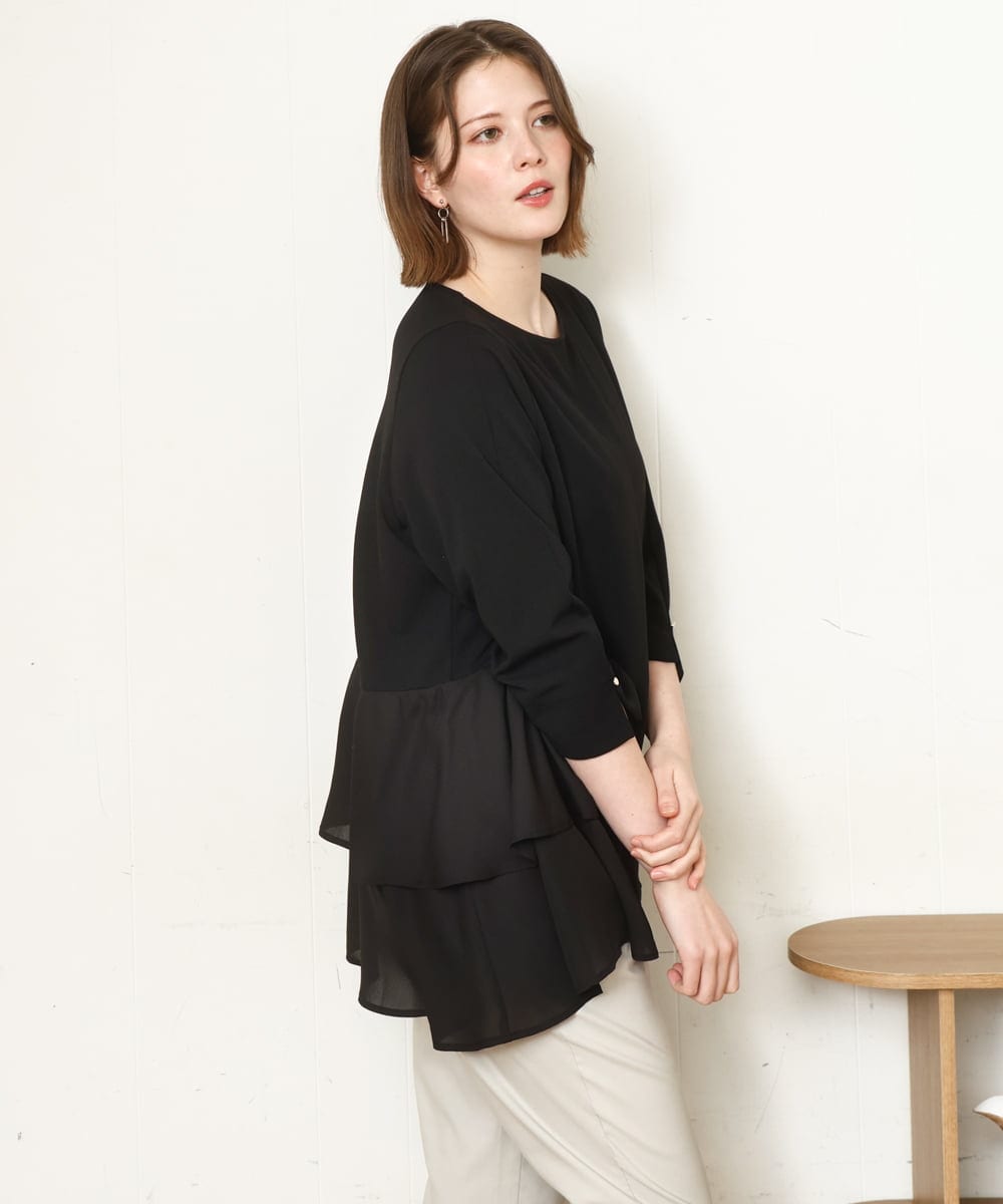 OLKDD01099 eur3(エウルキューブ) 【大きいサイズ/セットアップ対応】カットジョーゼットバックティアードカットソー ブラック(94)