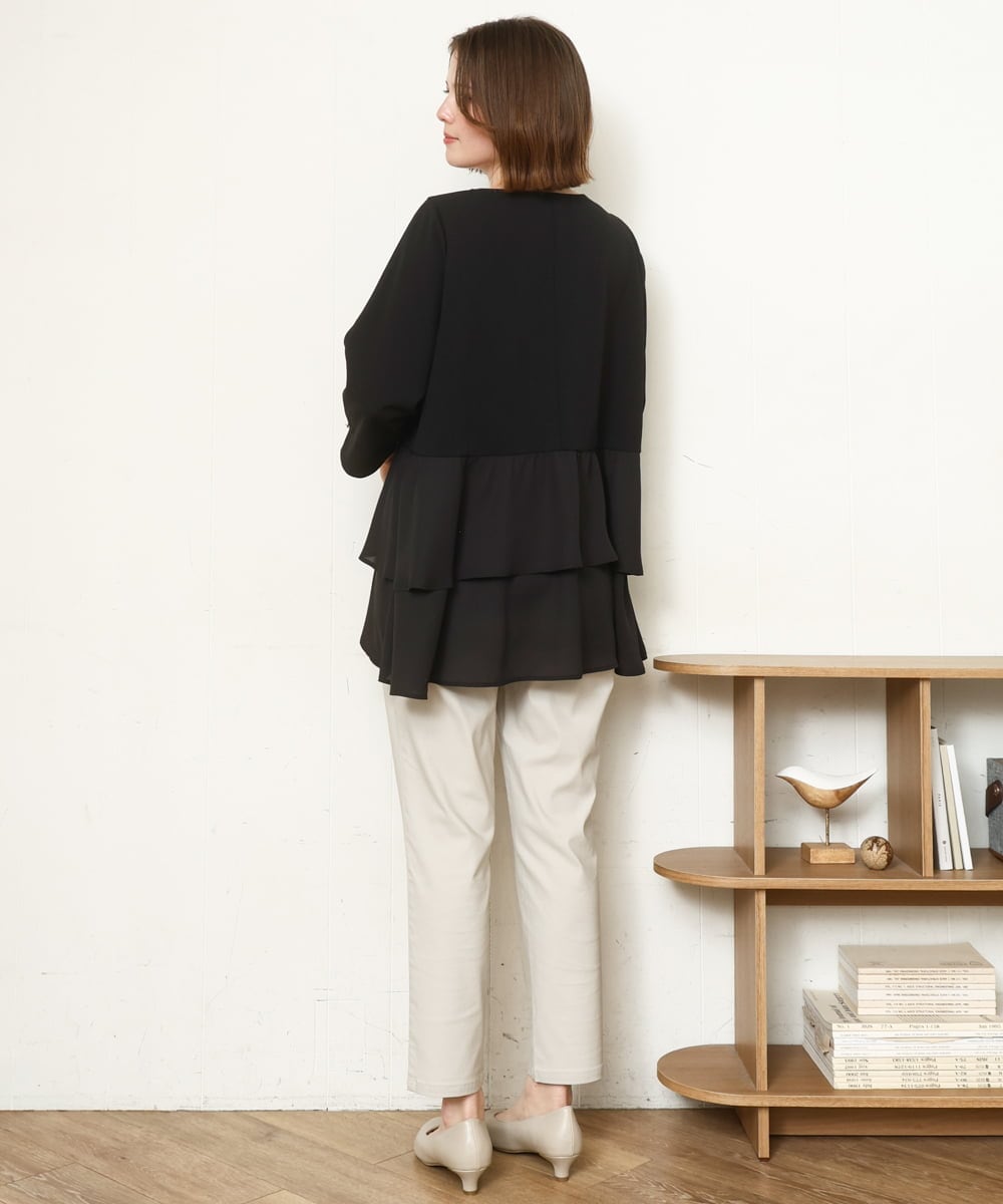 OLKDD01099 eur3(エウルキューブ) 【大きいサイズ/セットアップ対応】カットジョーゼットバックティアードカットソー ブラック(94)