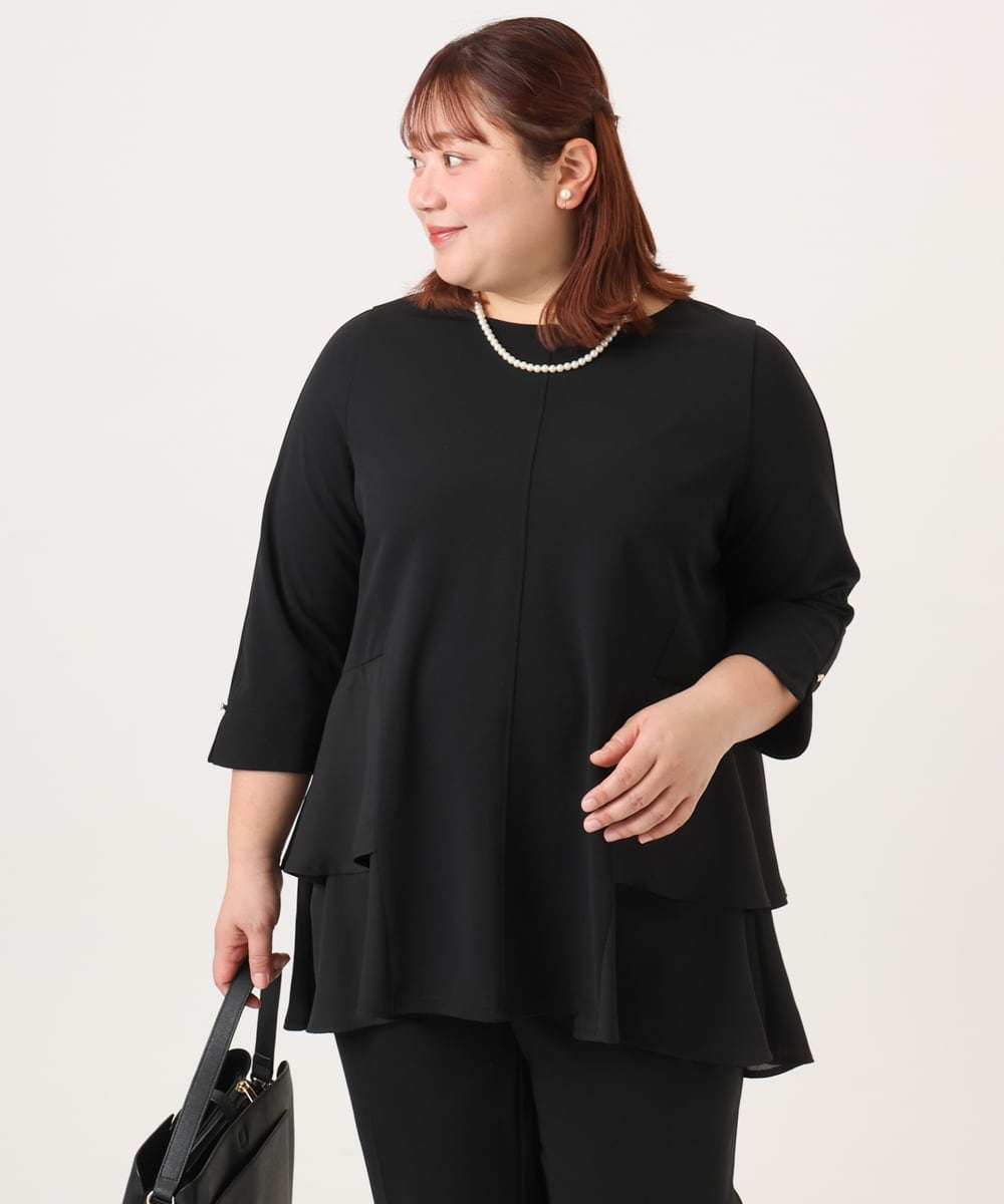 OLKDD01099 eur3(エウルキューブ) 【大きいサイズ/セットアップ対応】カットジョーゼットバックティアードカットソー ブラック(94)