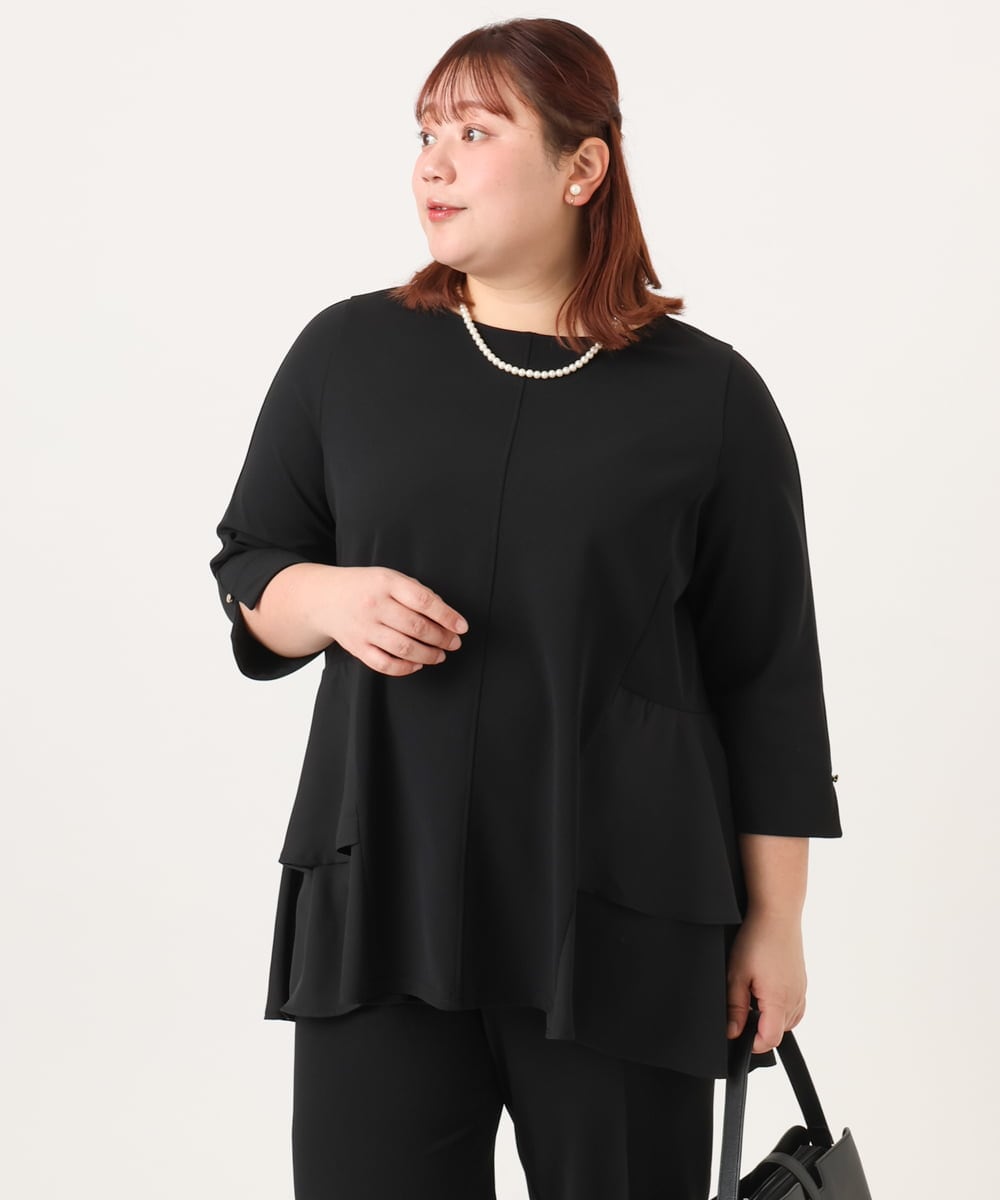 OLKDD01099 eur3(エウルキューブ) 【大きいサイズ/セットアップ対応】カットジョーゼットバックティアードカットソー ブラック(94)