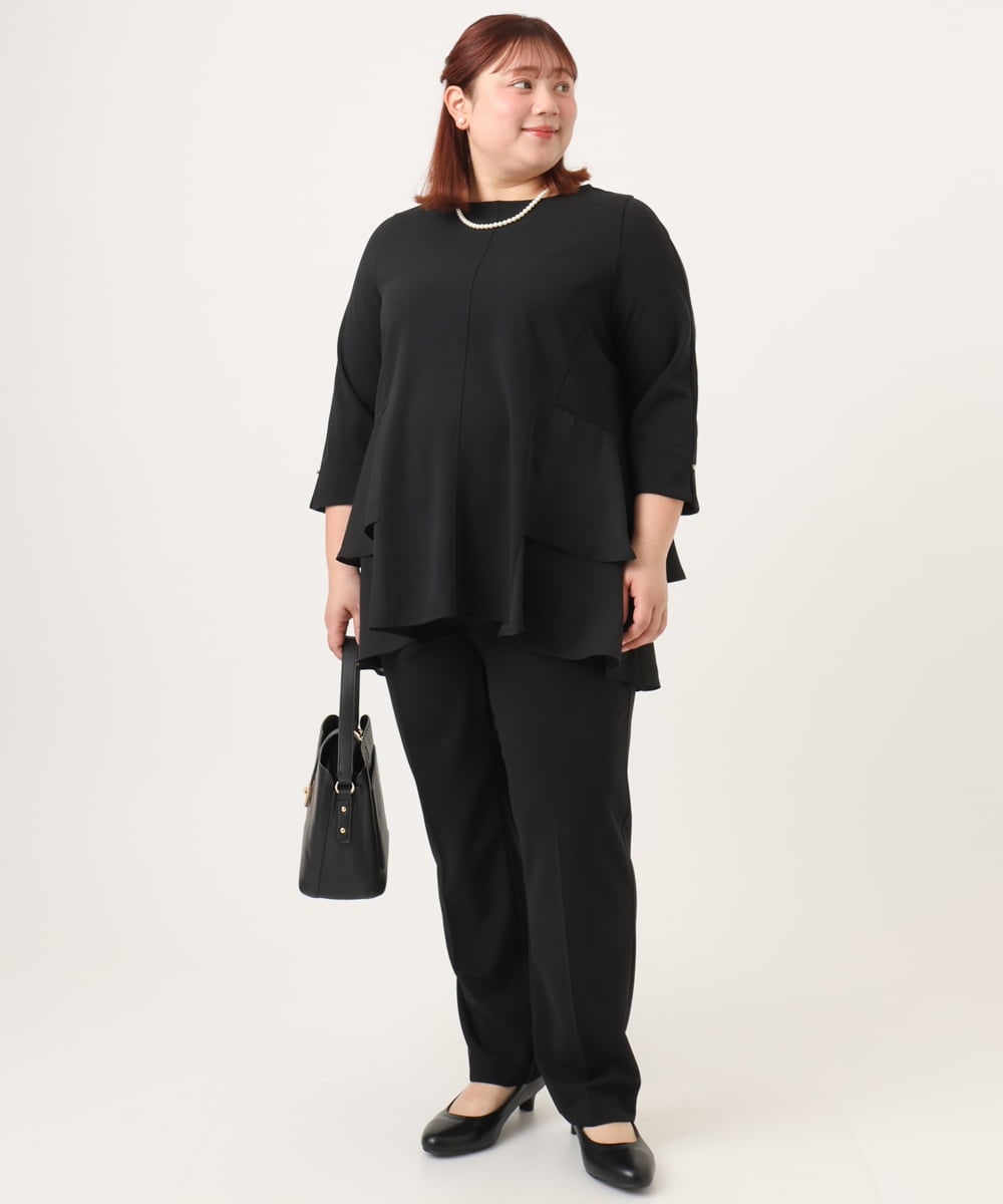 OLKDD01099 eur3(エウルキューブ) 【大きいサイズ/セットアップ対応】カットジョーゼットバックティアードカットソー ブラック(94)