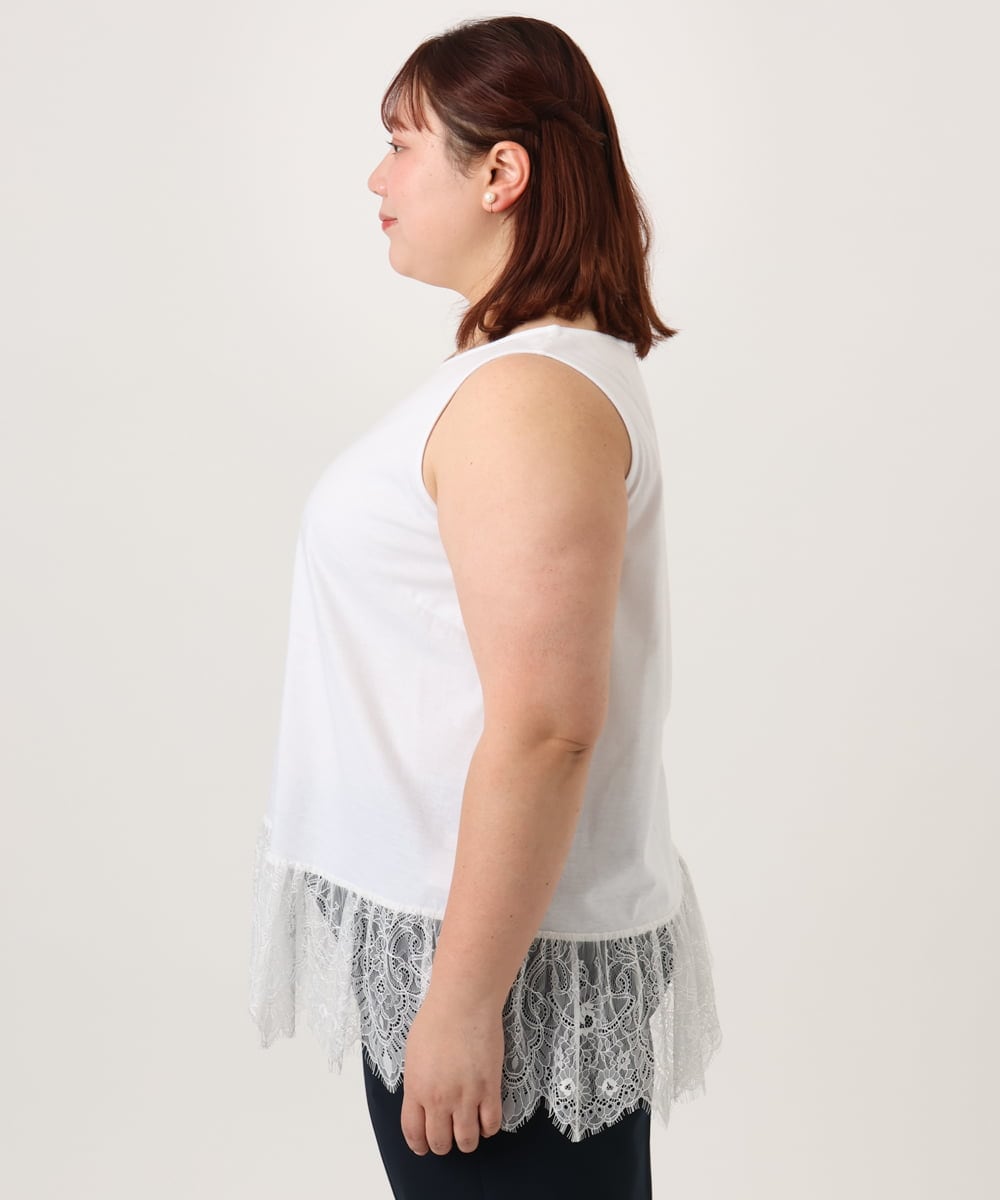 OLKDD02069 eur3(エウルキューブ) 【WEB先行販売】【大きいサイズ】レースヘムタンクトップ ホワイト(90)