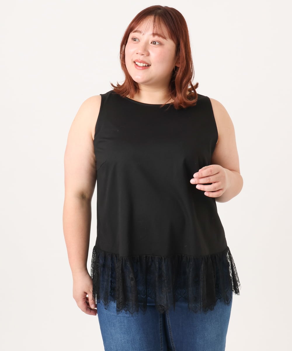 OLKDD02069 eur3(エウルキューブ) 【WEB先行販売】【大きいサイズ】レースヘムタンクトップ ブラック(94)