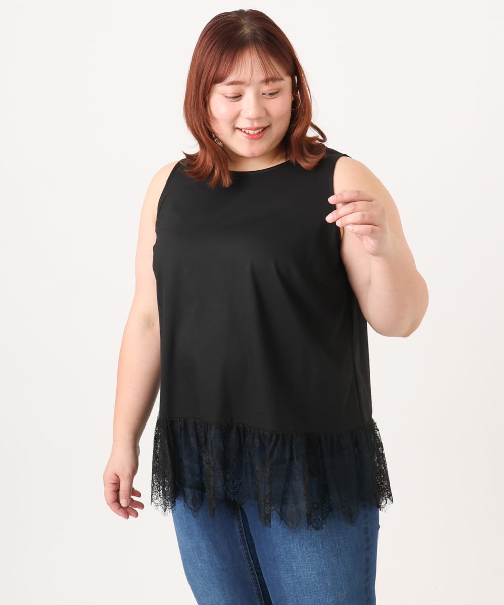 OLKDD02069 eur3(エウルキューブ) 【WEB先行販売】【大きいサイズ】レースヘムタンクトップ ブラック(94)