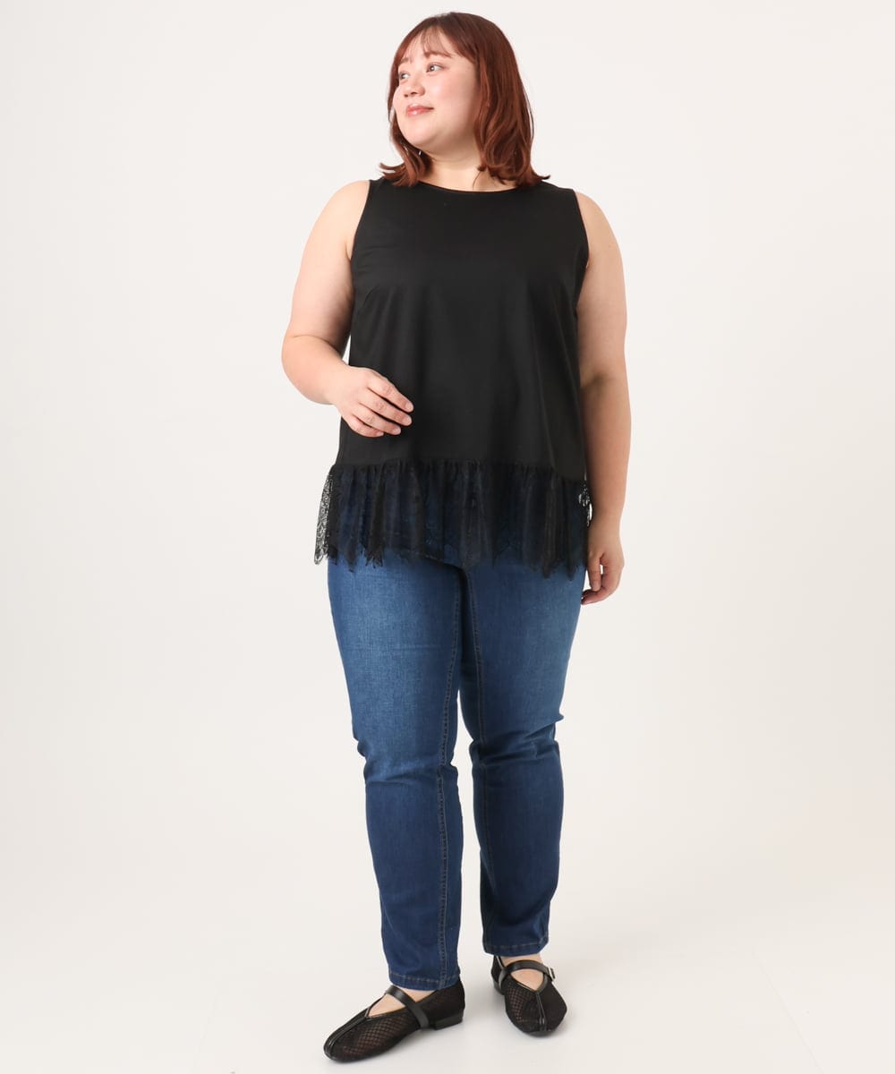 OLKDD02069 eur3(エウルキューブ) 【WEB先行販売】【大きいサイズ】レースヘムタンクトップ ブラック(94)