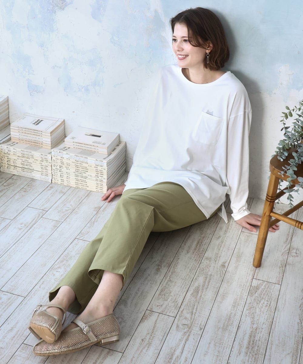 OLKDD03069 eur3(エウルキューブ) 【WEB先行販売】【大きいサイズ】コットン長袖Tシャツ ホワイト(ネコ）