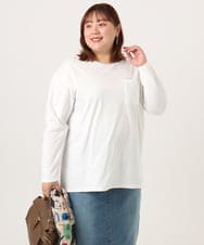OLKDD03069 eur3(エウルキューブ) 【WEB先行販売】【大きいサイズ】コットン長袖Tシャツ ホワイト(ネコ）