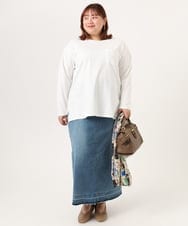 OLKDD03069 eur3(エウルキューブ) 【WEB先行販売】【大きいサイズ】コットン長袖Tシャツ ホワイト(ネコ）