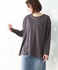 OLKDD03069 eur3(エウルキューブ) 【WEB先行販売】【大きいサイズ】コットン長袖Tシャツ ダークグレー(ネコ）