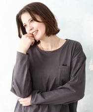 OLKDD03069 eur3(エウルキューブ) 【WEB先行販売】【大きいサイズ】コットン長袖Tシャツ ダークグレー(ネコ）