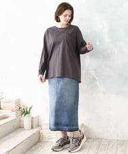 OLKDD03069 eur3(エウルキューブ) 【WEB先行販売】【大きいサイズ】コットン長袖Tシャツ ダークグレー(ネコ）