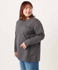 OLKDD03069 eur3(エウルキューブ) 【WEB先行販売】【大きいサイズ】コットン長袖Tシャツ ダークグレー(ネコ）