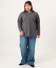OLKDD03069 eur3(エウルキューブ) 【WEB先行販売】【大きいサイズ】コットン長袖Tシャツ ダークグレー(ネコ）