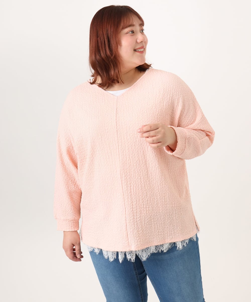 OLKDD05069 eur3(エウルキューブ) 【WEB先行販売】【大きいサイズ】リップルジャージー2WAYカットソー ライトピンク