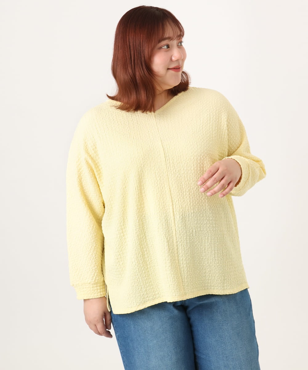 OLKDD05069 eur3(エウルキューブ) 【WEB先行販売】【大きいサイズ】リップルジャージー2WAYカットソー ライトイエロー