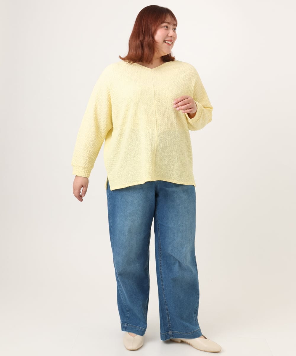 OLKDD05069 eur3(エウルキューブ) 【WEB先行販売】【大きいサイズ】リップルジャージー2WAYカットソー ライトイエロー