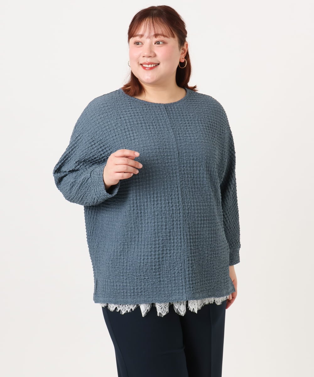 OLKDD05069 eur3(エウルキューブ) 【WEB先行販売】【大きいサイズ】リップルジャージー2WAYカットソー ブルー