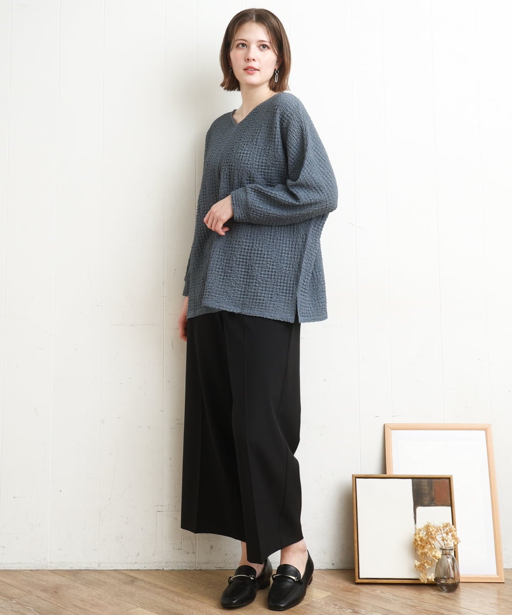 OLKDD05069 eur3(エウルキューブ) 【WEB先行販売】【大きいサイズ】リップルジャージー2WAYカットソー ブルー